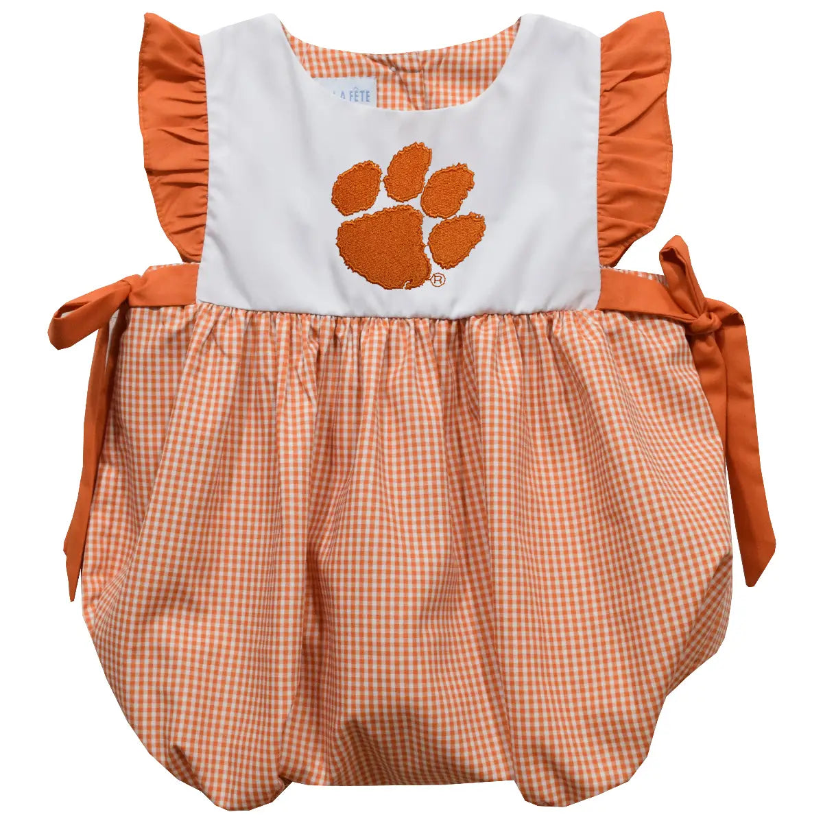 Clemson Tigers Embroidered Orange Gingham Girls Bubble