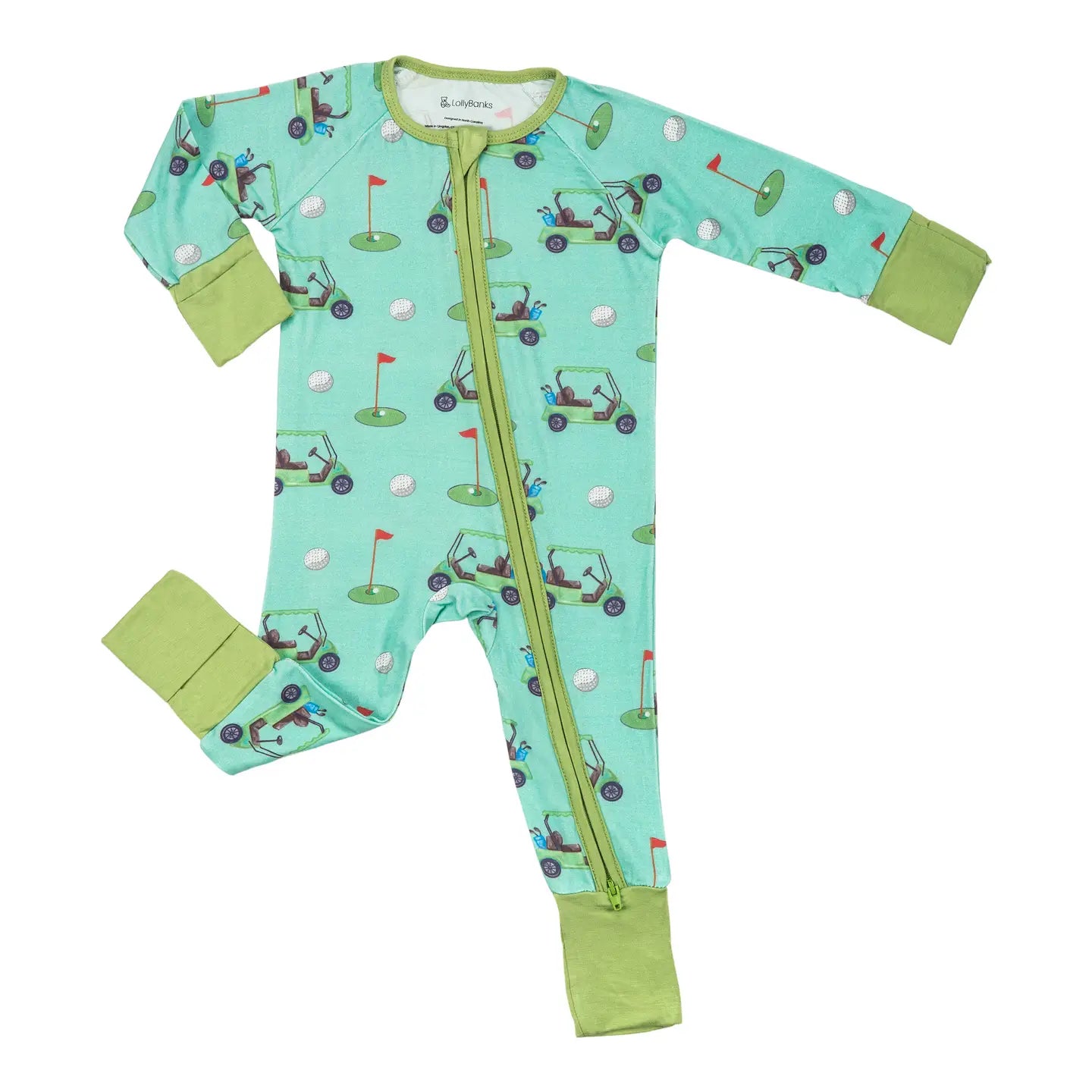 Lolly Blanks Golf A Round Baby Bamboo Pajamas, 2 Way Zipper Baby Romper