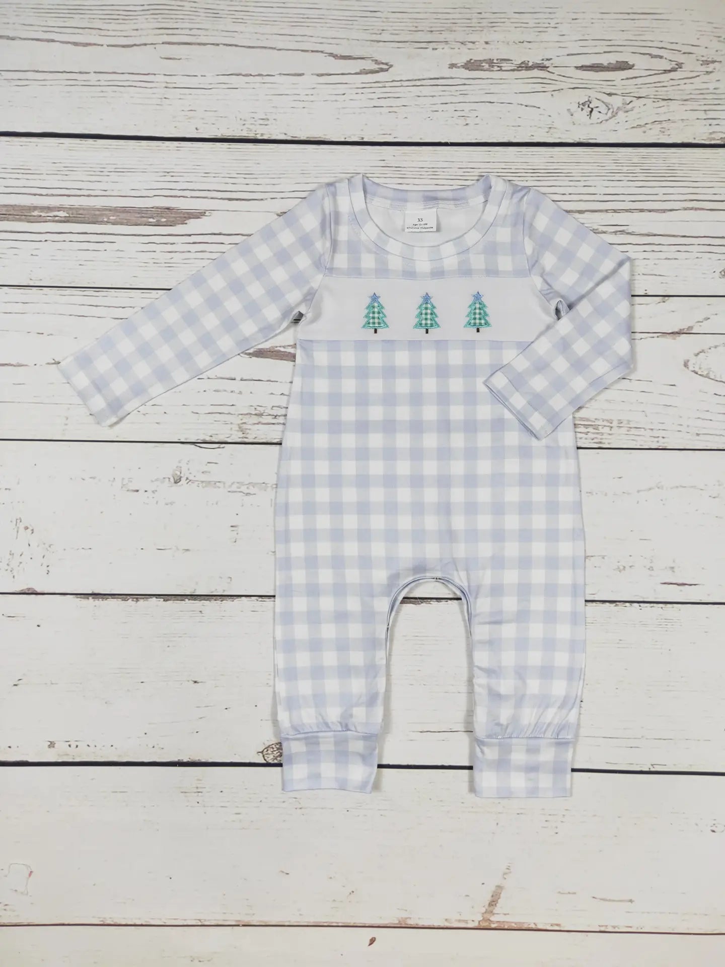 Checkered Christmas Tree Appliqué Baby Romper