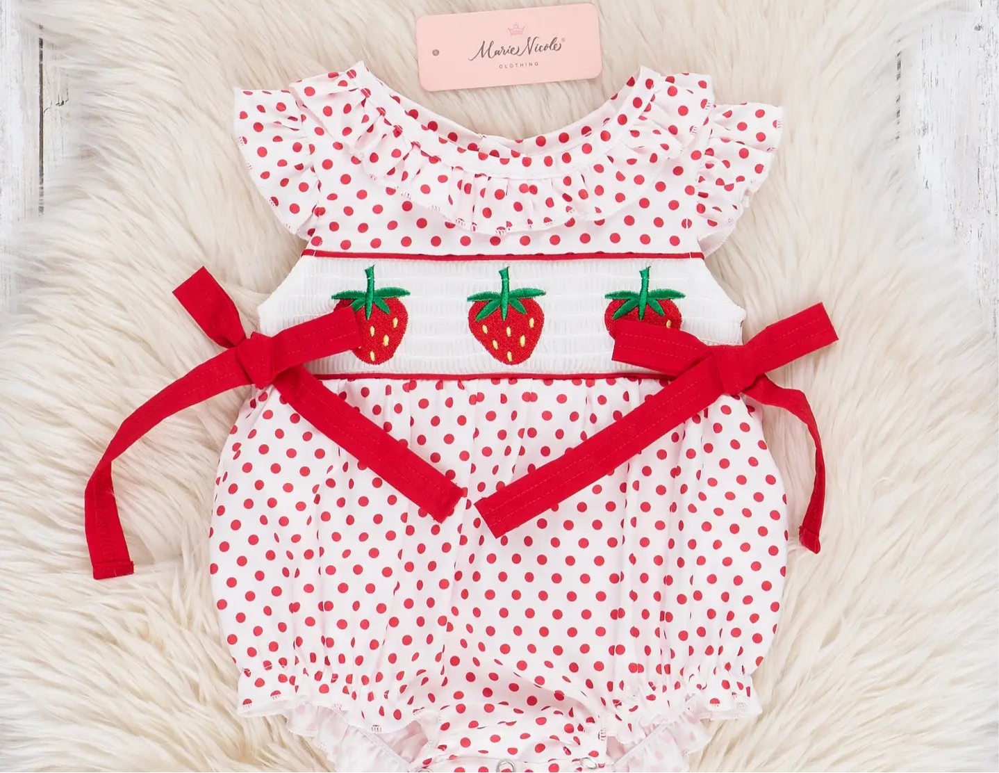 Polka Dot Strawberry Smocked Bubble