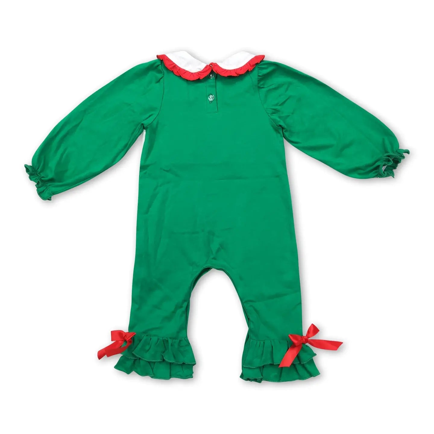 Green Smocked Christmas Tree Baby Girls Romper