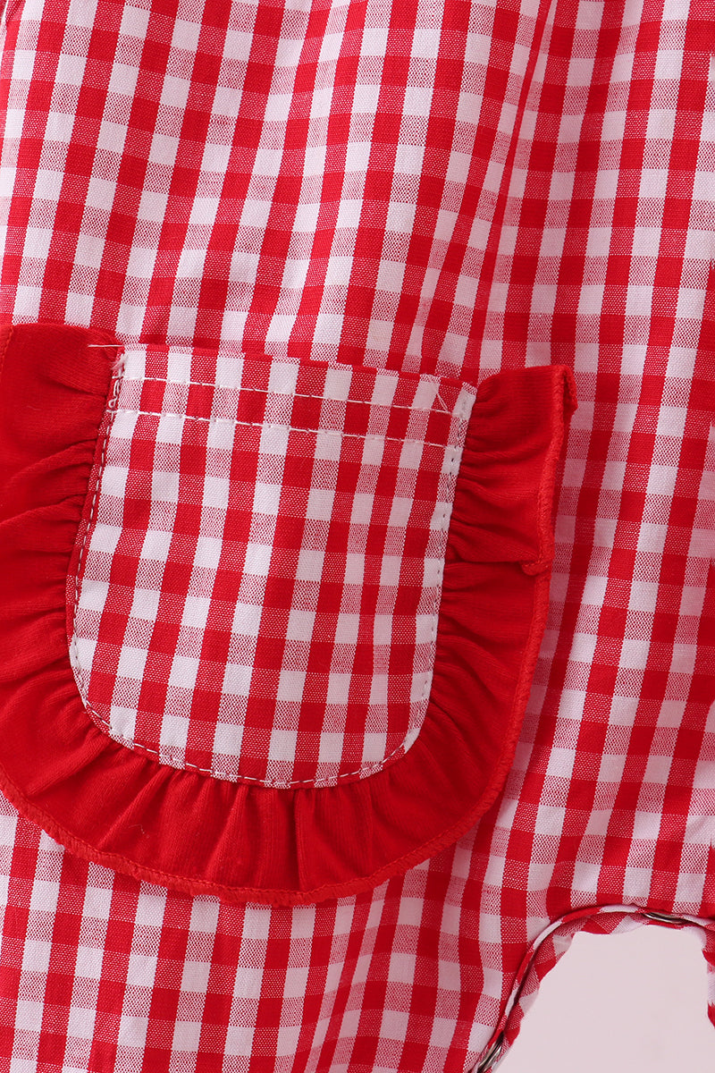 Red woven Christmas  tree reindeer smocked romper