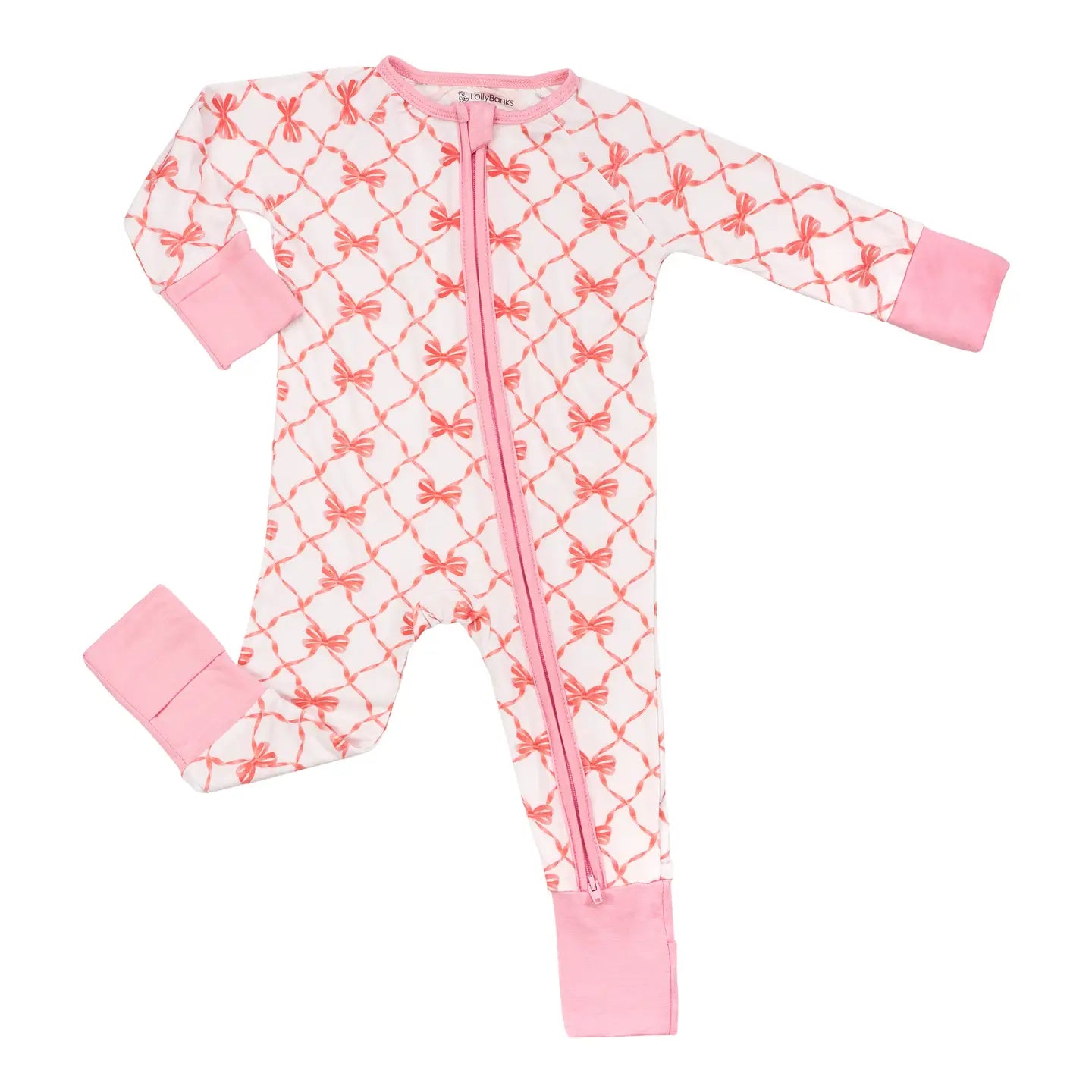 lolly Blanks Beautiful Bows Baby Bamboo Pajamas, 2-Way Zipper Romper