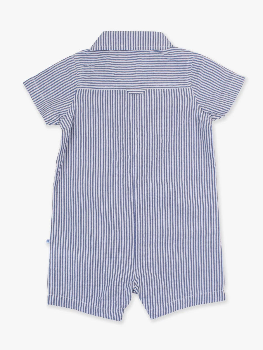 Baby Boy Classic Blue Seersucker Button-Up Romper