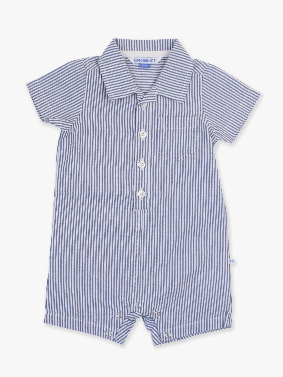 Baby Boy Classic Blue Seersucker Button-Up Romper