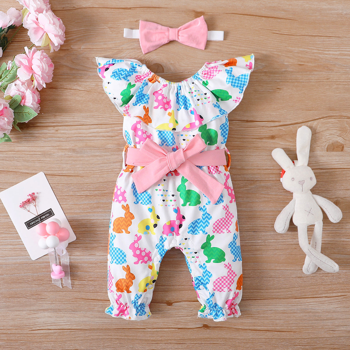 Rainbow Bunny Ruffle Romper