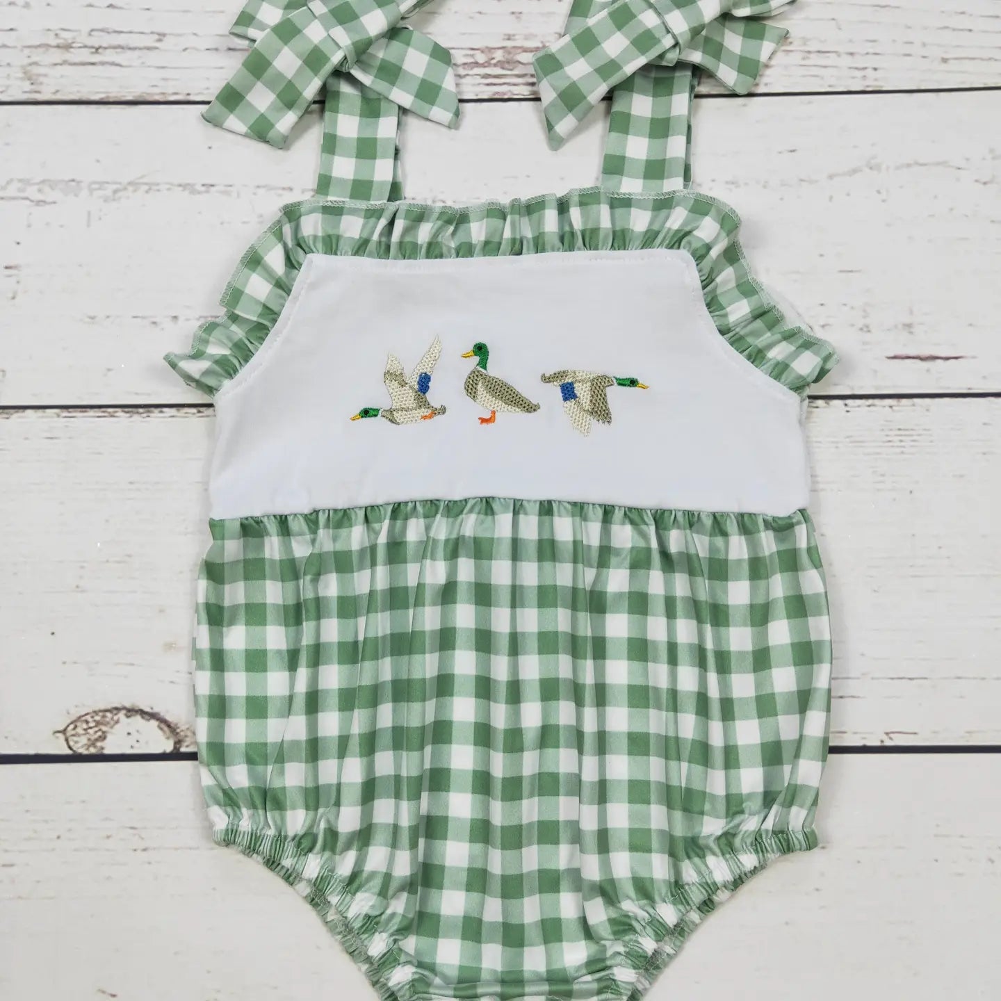 Baby Girls Checkered Duck Appliqué Romper