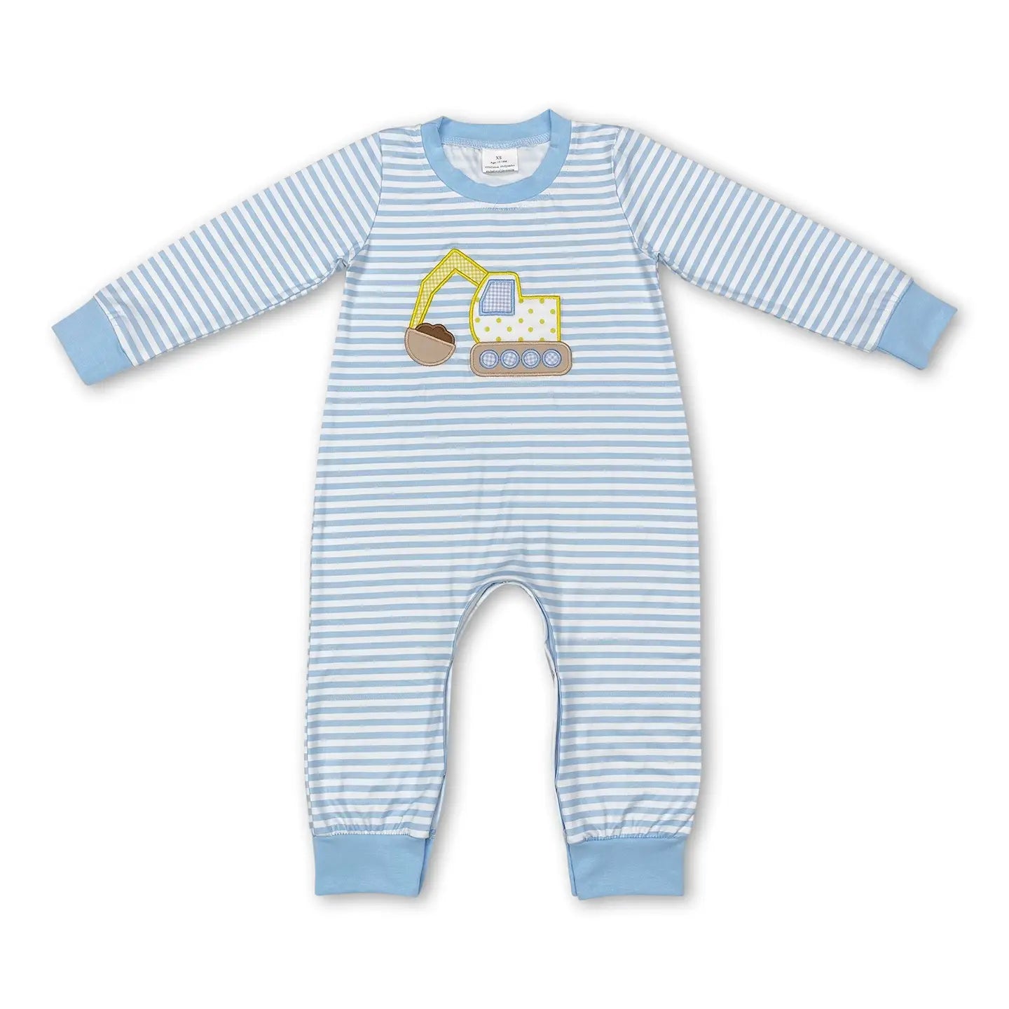 Excavator Stripe Long Sleeves Baby Boy Romper