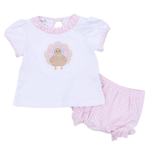 Pilgrim Pals Applique Ruffle Diaper Cover Set - Pink