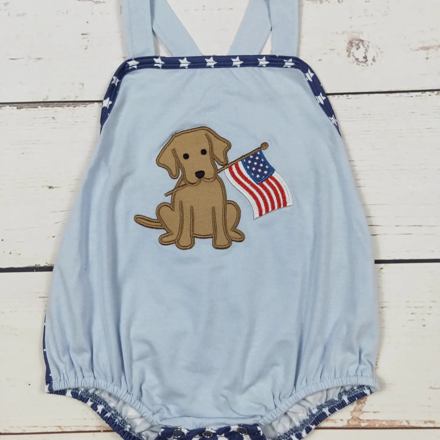 Baby Boy Dog Appliqué Patriotic Bubble