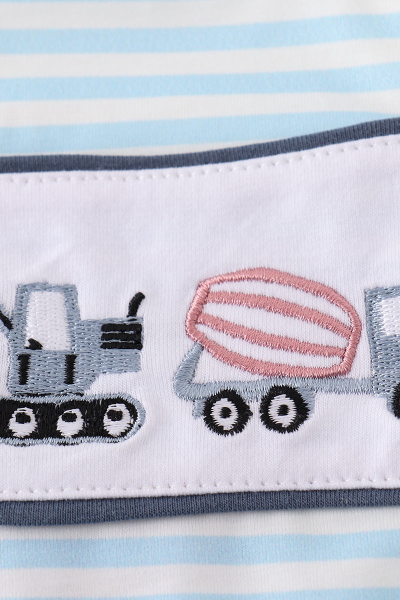 Abby & Evie Blue Stripe Tractor Boy Bubble