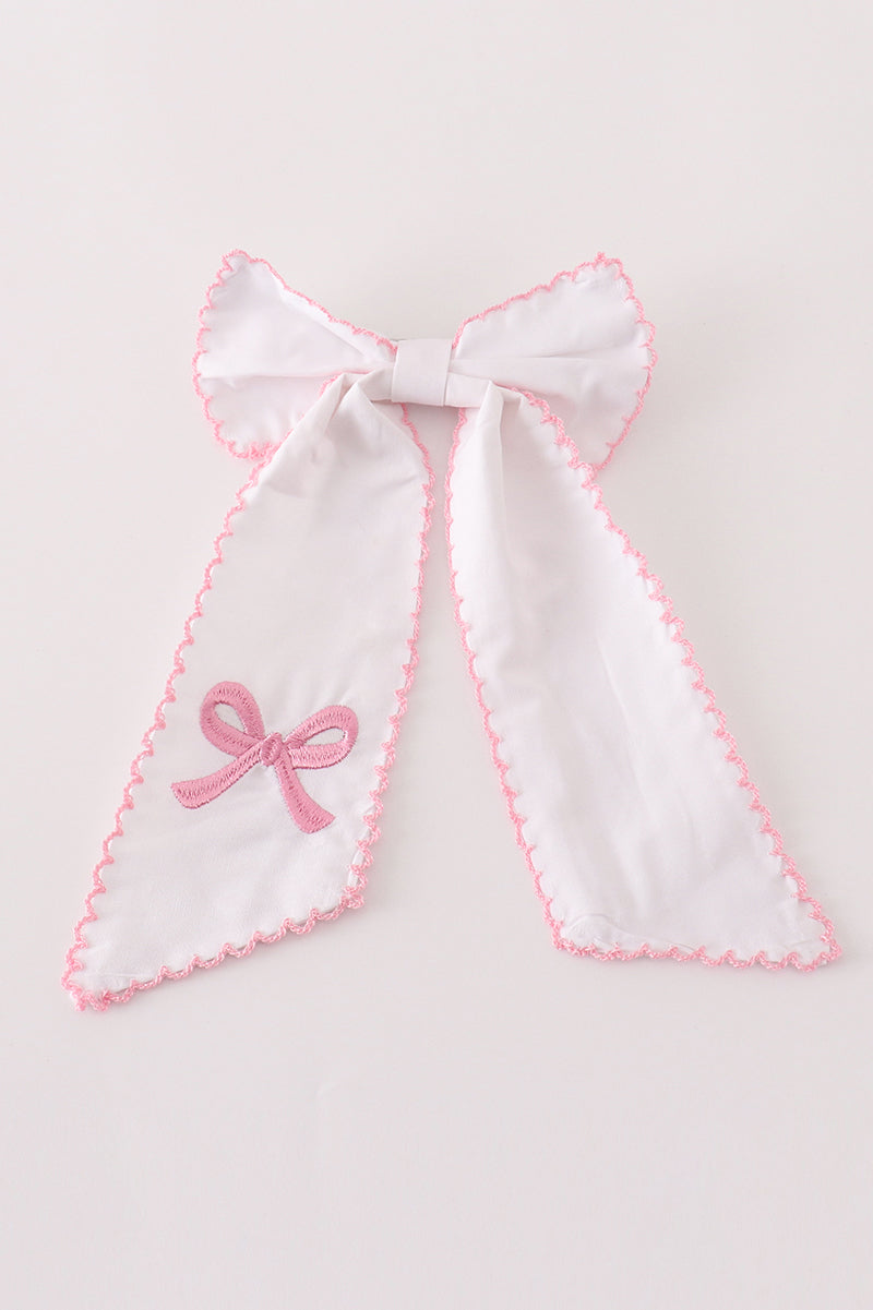 Pink Bow Embroidery Girl Hair Bow