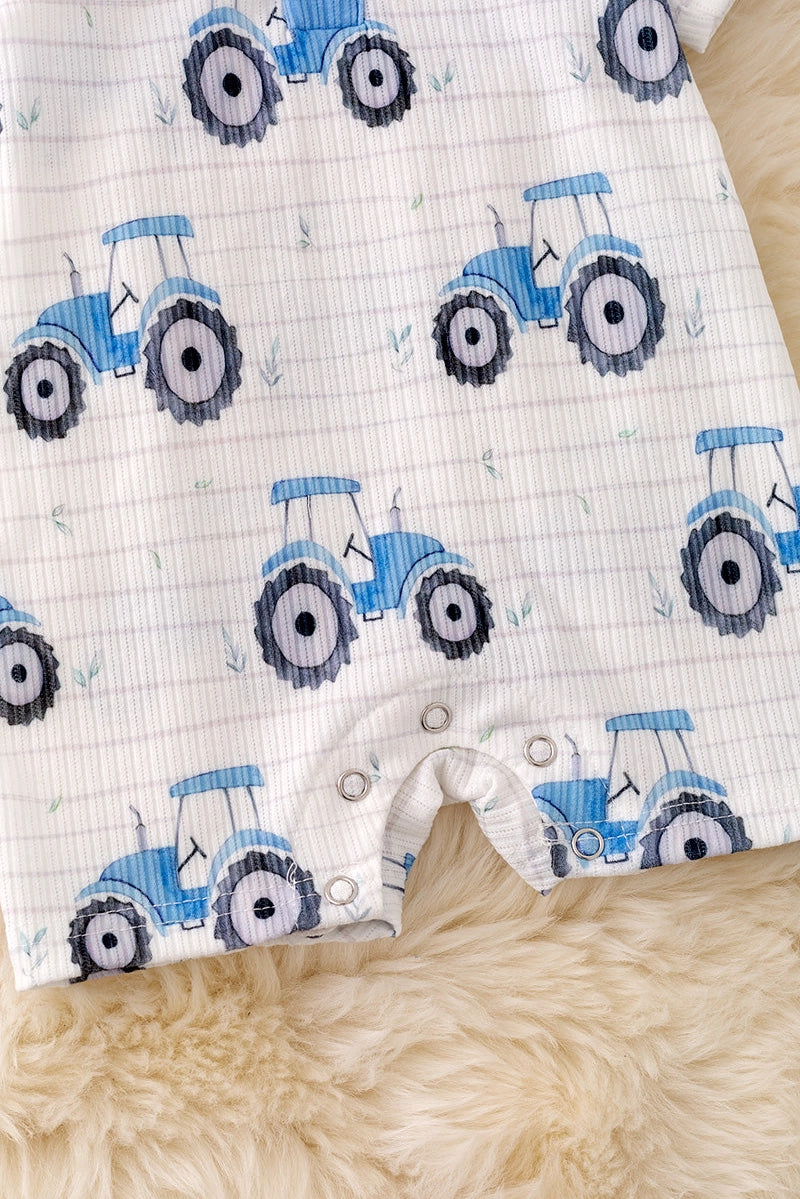 Tractor & Striped Baby Romper with snaps