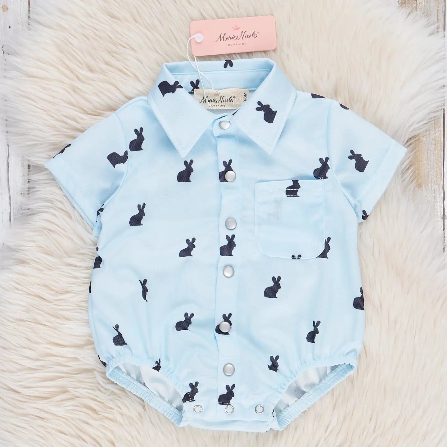 Light Blue Bunny Button Up Bubble