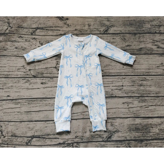 Baby Infant Girls Blue Bows Cable Knit Zip Rompers