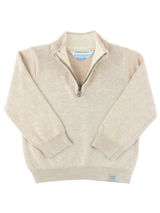 Boys Heather Oatmeal Quarter-Zip Sweater