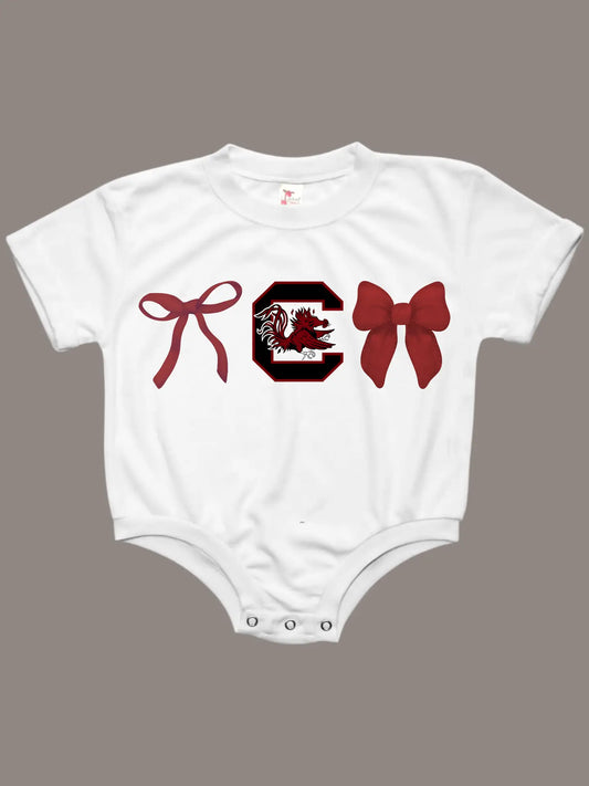 Go Gamecocks Bows Baby Bubble Tee Shirt Romper