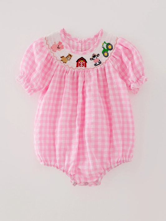 Cute Girl Farm Pink Smocking Romper