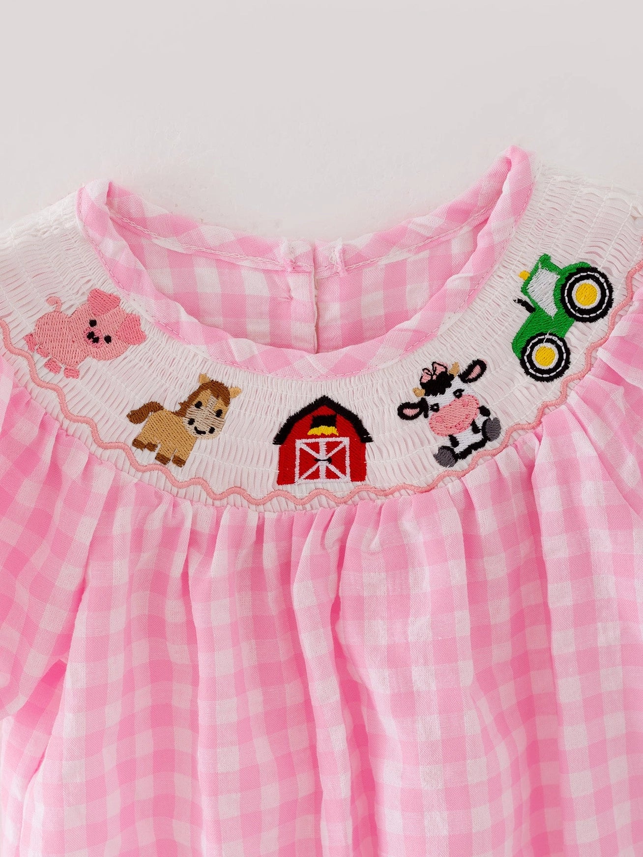 Cute Girl Farm Pink Smocking Romper