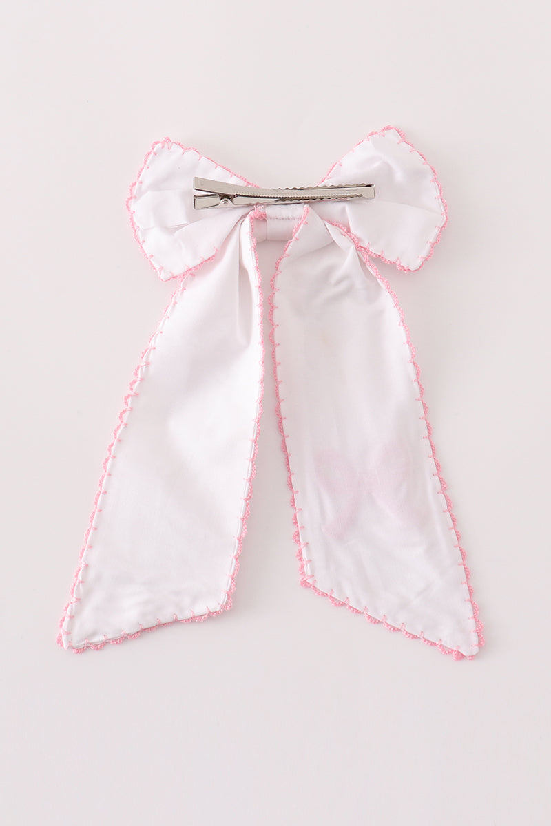 Pink Bow Embroidery Girl Hair Bow